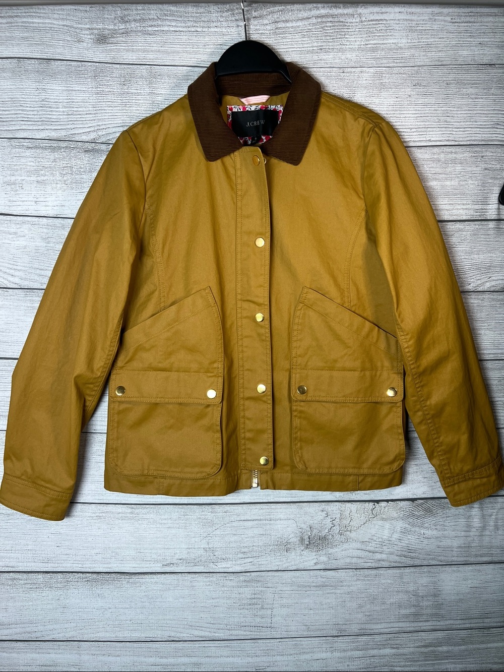 J.Crew Women’s S Cotton Field Jacket Mustard Gold Corduroy Collar  Barn Utility